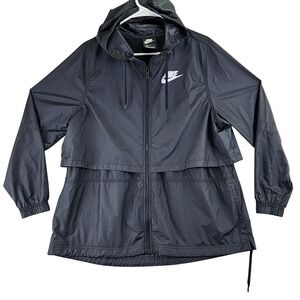 Nike Sportswear Windbreaker Jacket Mens L Black Hooded Full Zip Techwear Tiered